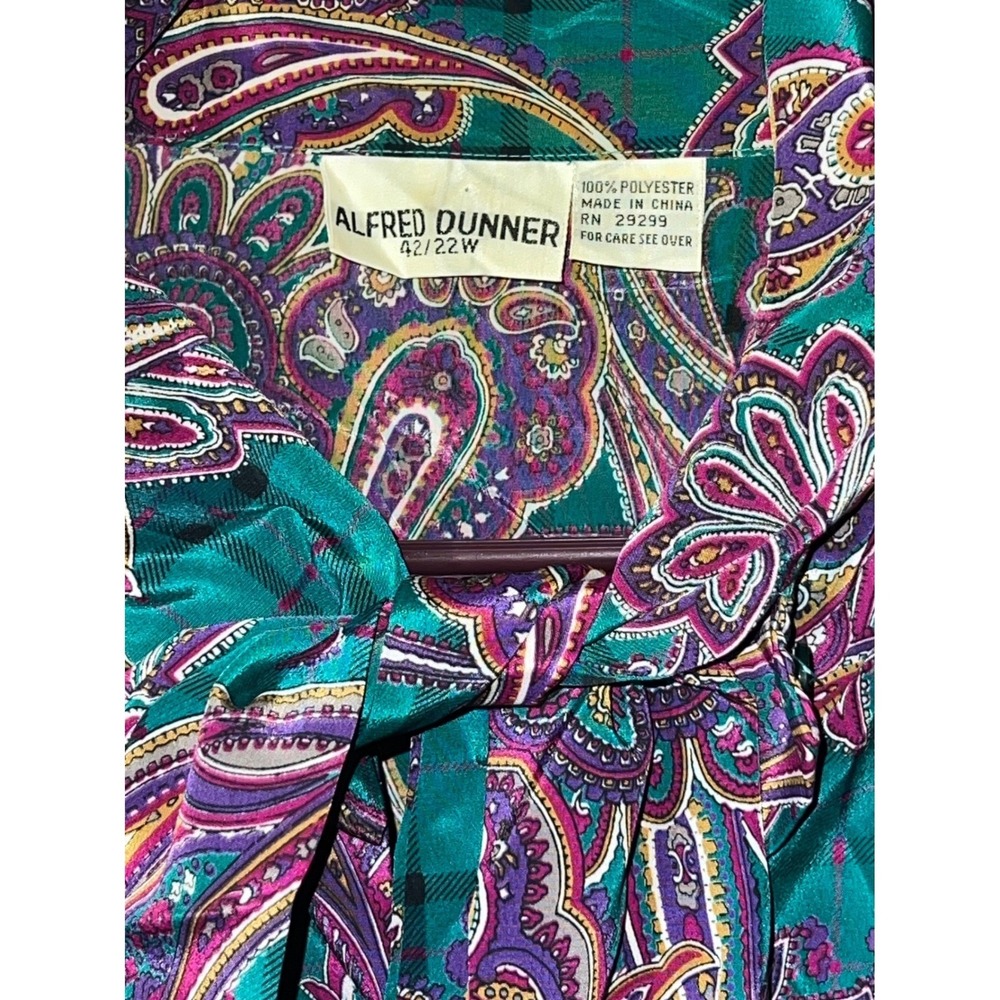 Alfred Dunner Teal Paisley Plaid Tie Neck Blouse Smocked Hem Plus Size 22W - Picture 6 of 6